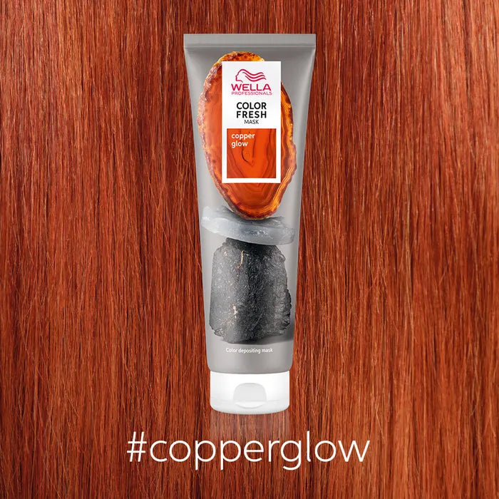 Color Fresh Maske Copper Glow 150 ml mit Ergebnis im Hintergrund und Hashtag