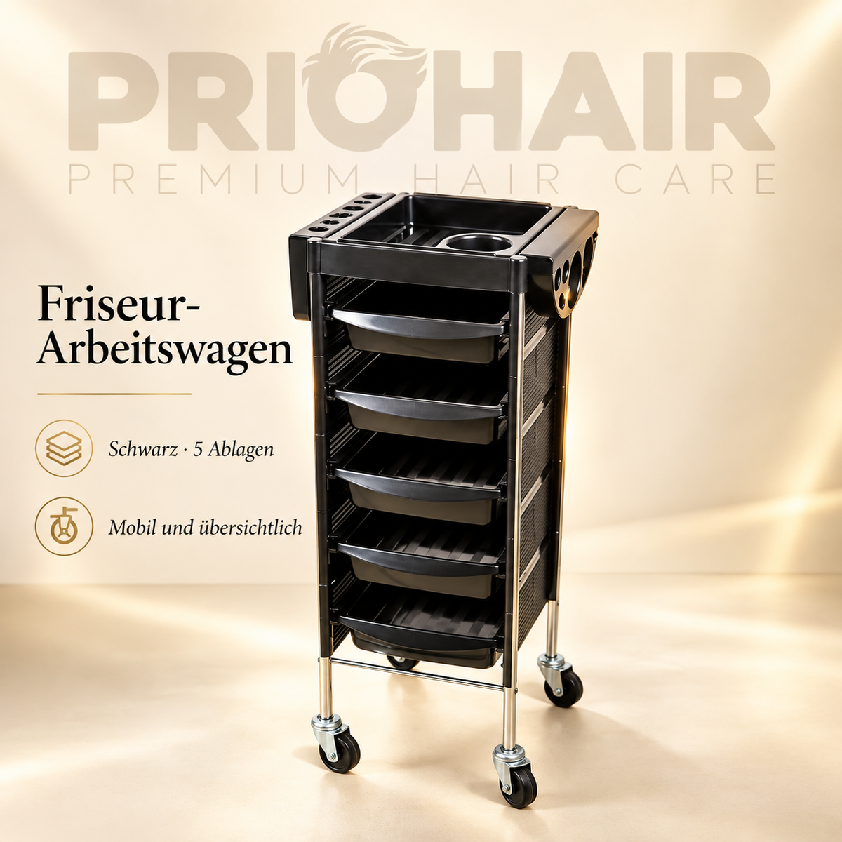 Arbeitswagen Coiffeur 5 Arbeitskästen, 90x36x36cm