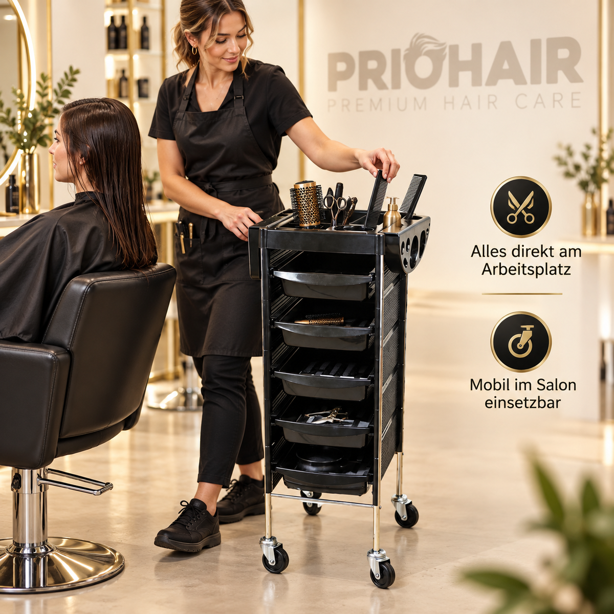 Arbeitswagen Coiffeur 5 Arbeitskästen, 90x36x36cm