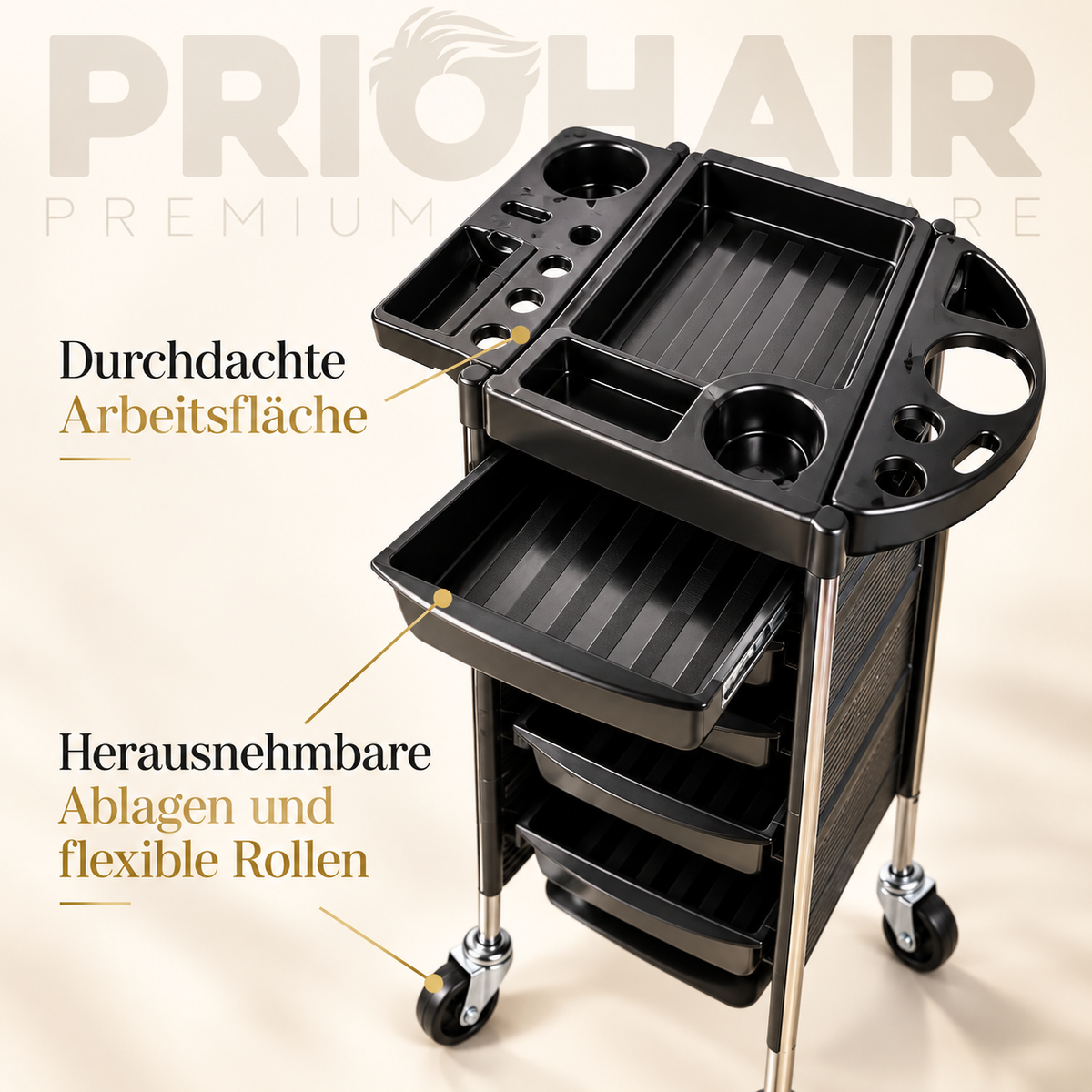 Arbeitswagen Coiffeur 5 Arbeitskästen, 90x36x36cm