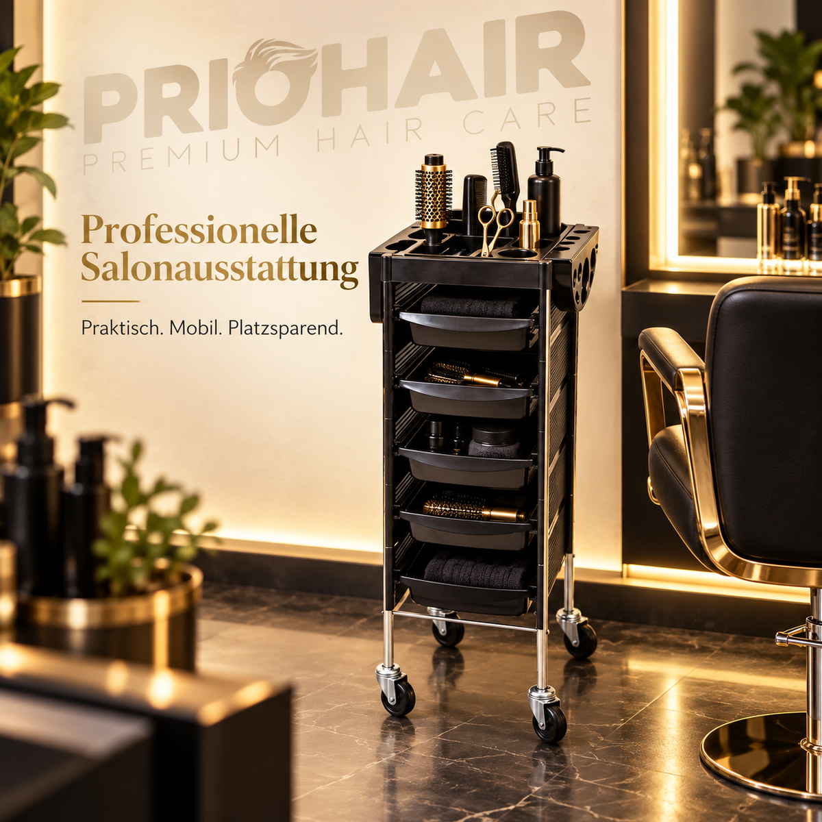Arbeitswagen Coiffeur 5 Arbeitskästen, 90x36x36cm