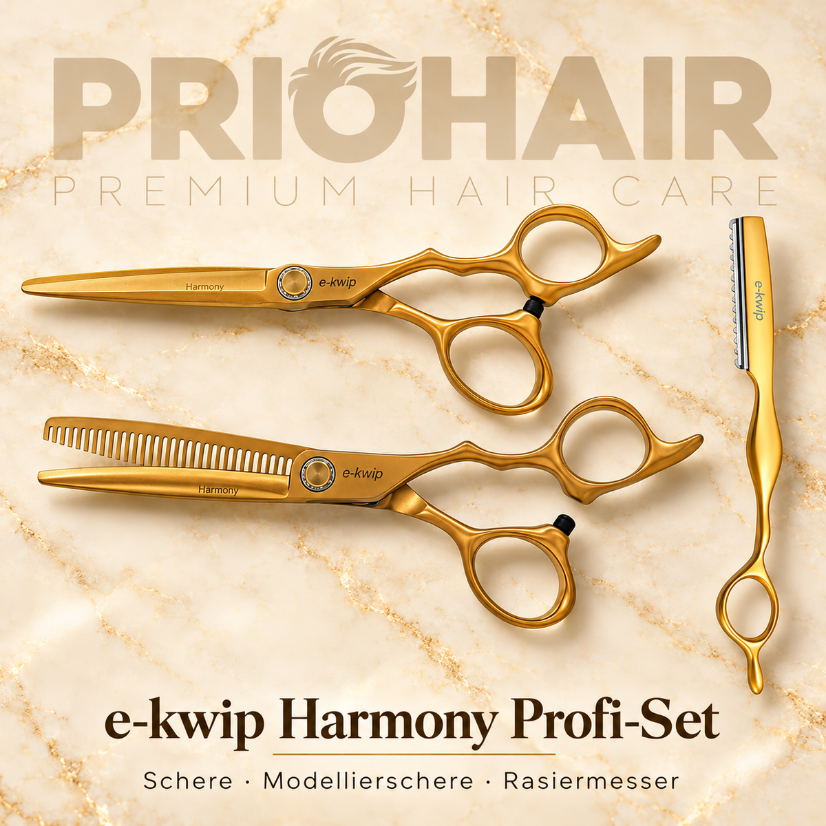 e-kwip Harmony Set Matt Gold Schere, Ausdünnschere, Razor