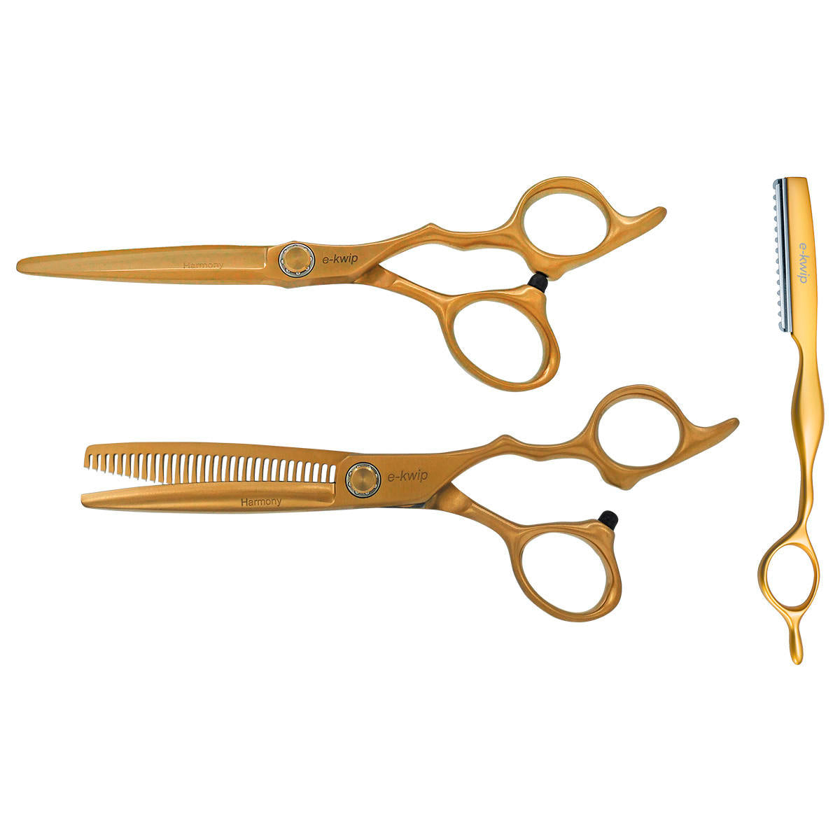 e-kwip Harmony Set Matt Gold Schere, Ausdünnschere, Razor